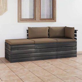 3 pcs conjunto lounge de paletes + almofadões madeira de pinho