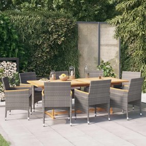 vidaXL 9 pcs conjunto de jantar para jardim com almofadões cinzento