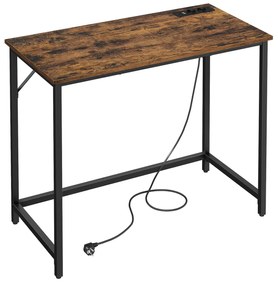 Mesa de jogos VASAGLE Office Desk com luzes LED, Power Strip, mesa de computador, 50 x 100 x 76, economia de espaço, para sala de estudo, home office, tinta marrom-preta vintage LWD141B81