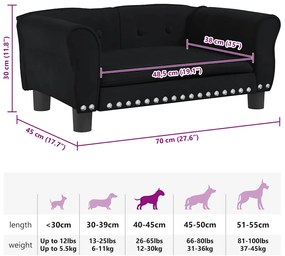 Cama para cães 70x45x30 cm veludo preto