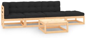 vidaXL 5 pcs conjunto lounge de jardim c/ almofadões pinho maciço