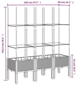 Vaso/floreira de jardim c/ treliça 120x40x142,5 cm PP preto