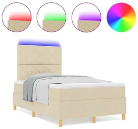 Cama Box Spring com Colchão &amp; LED Creme 120x190 cm Tecido