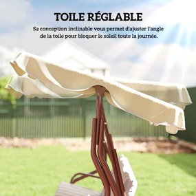 Baloiço de jardim de 3 lugares 1,7 C x 1,1 L x 1,53 A m com cobertura impermeável, inclinação ajustável e almofadas de assento e encosto em castanho e