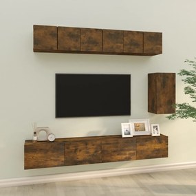 6 pcs conjunto móveis TV derivados de madeira carvalho fumado