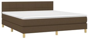 Cama box spring c/ colchão/LED 160x200cm tecido castanho-escuro