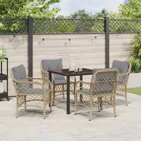 Conjunto de Jantar de Jardim de 5 Peças com Almofadas Bege Vime Poliés