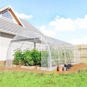 Estufa Túnel de Jardim 18 m² Estufa Túnel 296x597x199 cm Estrutura em Aço Galvanizado Capa PE 150 g/m² Transparente