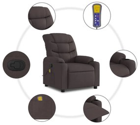 Poltrona de massagens reclinável tecido castanho-escuro