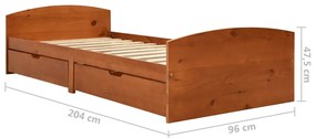 Estrutura cama c/ 2 gavetas 90x200 cm pinho maciço castanho mel