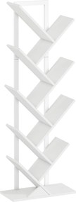 Estante em Forma de Árvore de 9 Níveis Estante de Livros com 9 Prateleiras e Estrutura de Aço 50x24x136 cm Branco