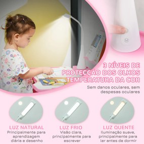 Conjunto de Secretária e Mesa para Crianças acima de 6 Anos com Altura Ajustável Mesa Inclinável e Lâmpada Rosa