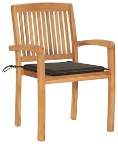 Cadeiras de jardim c/ almofadões cinza-acast. 2 pcs teca maciça