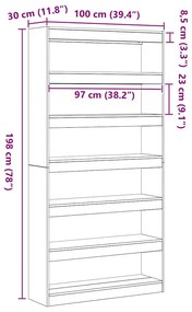 Estante vidaXL Cinza Madeira engenheirada 100 x 30 x 198 cm Estante