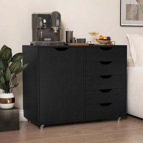 Arquivo escritório 78 x 40 x 65 cm com 5 gavetas com 4 rodas giratórias Preto
