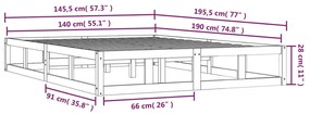 Estrutura de cama 140x190 cm madeira maciça