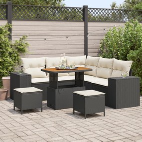 Conjunto de Sofá de Jardim com 8 Peças com Almofadas Preto Rattan Poli
