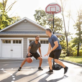 Cesto de basquetebol para exterior com poste e tabela, altura ajustável de 2,1 a 2,6 m (cesto) - preto, branco e vermelho