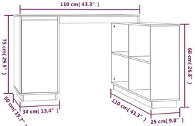 Secretária 110x50x75 cm madeira de pinho maciça branco