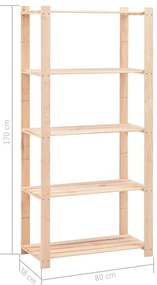 3 unidades arrumação 5 prateleiras 80x38x170cm pinho 250 kg