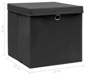 Caixas de arrumação com tampas 4 pcs 32x32x32 cm tecido preto
