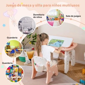 Conjunto de mesa e cadeira para crianças pequenas com estante, tampa rebatível, quadro magnético apagável e 3 alturas ajustáveis para desenhar, cor ro