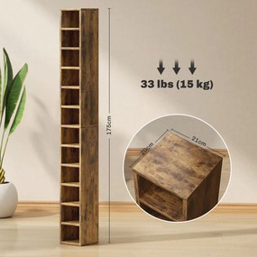 Organizador para CD e DVD com 12 compartimentos, capacidade máxima de 204 CD, 21 x 20 x 175 cm, castanho rústico