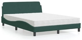 vidaXL Cama com colchão 120x200 cm veludo verde-escuro