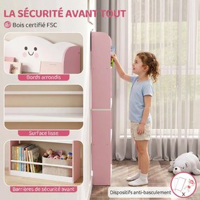 Estante de parede para crianças 60 x 12 x 108 cm, organizador de livros infantil de 4 níveis com tema de algodão doce, rosa
