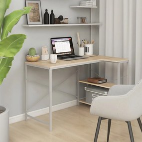 30214 vidaXL Secretária computador 110x72x70 cm aglomerado branco/carvalho