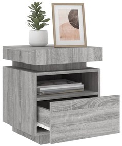 Mesa de cabeceira com luzes LED 40x39x48,5 cm cinzento-sonoma