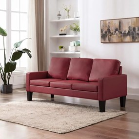vidaXL Sofá de 3 lugares couro artificial vermelho tinto