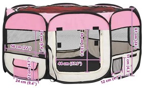 Parque dobrável p/ cão c/ saco de transporte 145x145x61cm rosa