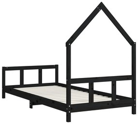 Estrutura de cama infantil 90x200 cm pinho maciço preto