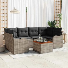 Conjunto de Sofá de Jardim de 7 Peças com Almofadas Cinzas de Rattan e