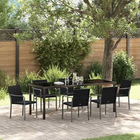 Conjunto de Jantar para o Jardim com 7 Peças e Almofadas em Rattan Sintético Preto
