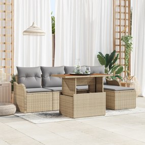 Conjunto de Sofá de Jardim vidaXL 6 Peças com Almofadas Bege Rattan Po