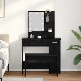 vidaXL Conjunto de Mesa de Vestir Carvalho preto 86.5 x 35 x 136 cm