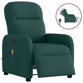 vidaXL Poltrona reclinável de massagens elétrica tecido verde-escuro