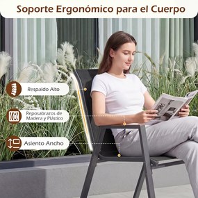 Conjunto de 6 Cadeiras de Jardim Empilháveis (PACOTE SÓ INCLUI 6 CADEIRAS, MESA NÃO INCLUIDA), 56 x 66 x 88 cm, Encosto Alto Ergonómico, Preto