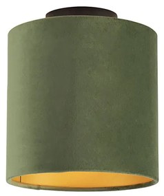 Candeeiro de teto com abajur de veludo verde com dourado 20 cm - Combi Preto Country / Rústico