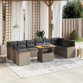 11 pcs conjunto sofás de jardim c/ almofadões vime PE cinzento
