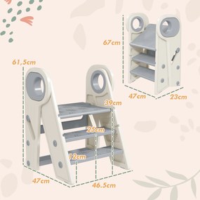 Escadote infantil de 3 degraus, escadote de cozinha para crianças, dobrável, altura ajustável de 2 a 3 degraus, cinzento