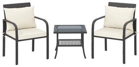Outsunny Conjunto Jardim 3 Peças 2 Cadeiras Mesa Prateleira Bancada Vidro Design Elegante Marrom Escuro Creme | Aosom Portugal