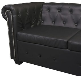 Sofá de canto Chesterfield para 5 pessoas em couro sintético preto