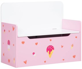 ZONEKIZ Baú Infantil 2 em 1 Baú de Armazenamento Organizador de Brinquedos com Tampa de Fechamento Seguro 60x30x50cm Rosa