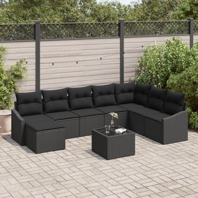 Conjunto de Jantar de Jardim de 9 Peças com Almofadas Bege Rattan Poli