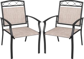 Conjunto de 2 Cadeiras de Jardim, 60,5 x 73 x 92,5 cm, Tecido Textilene Resistente ao Exterior, Castanho+Preto
