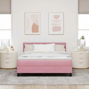 Cama Box com Colchão e LED Rosa 140x190 cm Veludo
