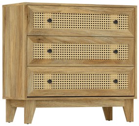 HOMCOM Cômoda 3 Gavetas Móvel de Armazenamento com Vime de Rattan Aparência em Madeira Clara 80x35x76 cm | Aosom Portugal